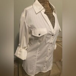 Express Fitted Button Down Shirt w/ Side Zipper